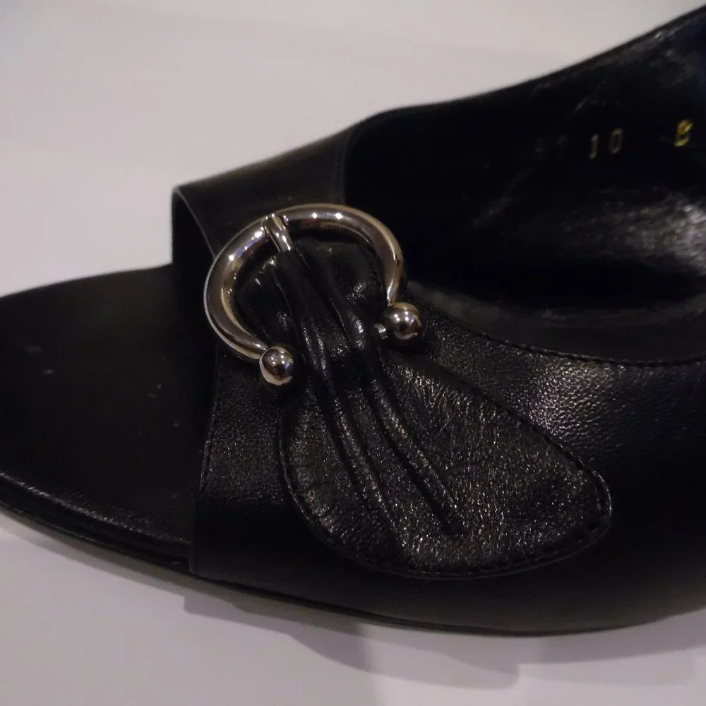 Salvatore Ferragamo Black Leather Kitten Heels Buckle Gancini  Sandals Shoes - Picture 10 of 15